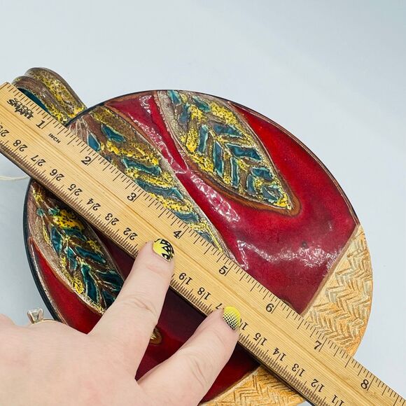 Danko Handmade Thrown Pottery Candle Holder Pedestal Base & Handle Leaf Design - Picture 10 of 11